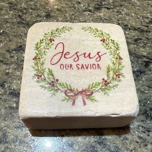 Twelve Stone Art Tumbled Marble Box Jesus Our Savior Christian Gift Decor USA 2”